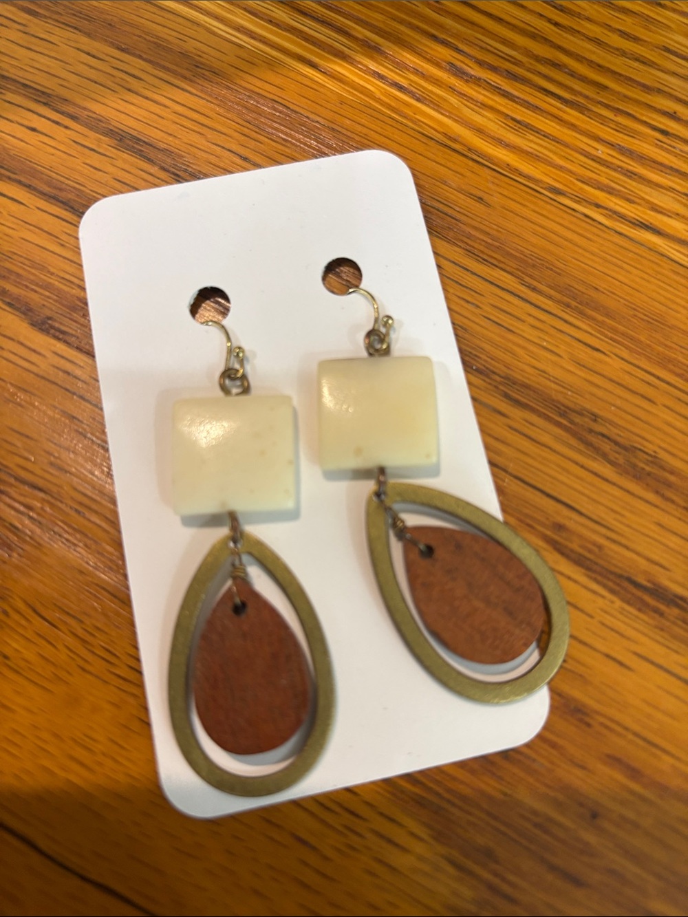 Ivory and Brown Teardrop Dangle Earrings